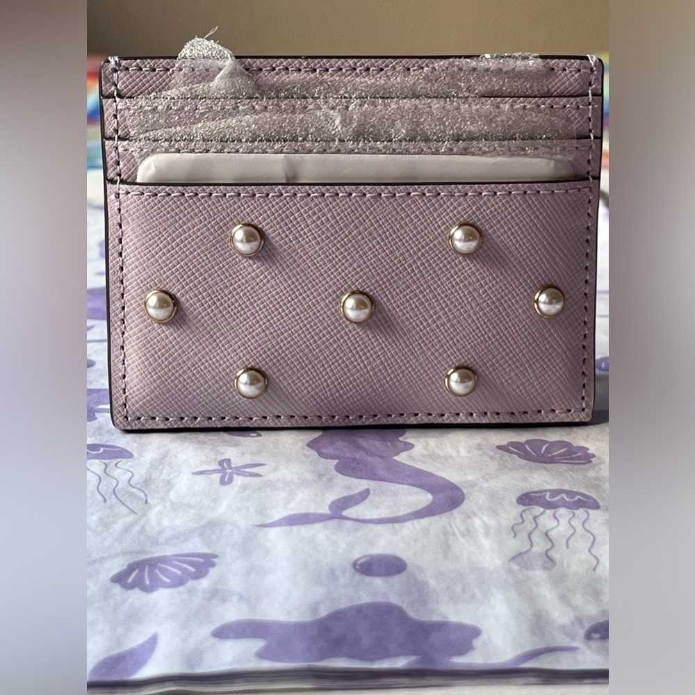 💜 KATE SPADE MADISON STUDDED FAUX PEARLS SLIM CARD HOLDER 💜 NWT 💜